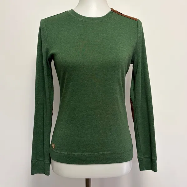 Lauren Jeans Co Ralph Lauren Top Small Green Elbow Patches Shoulder Zip Preppy - Image 2