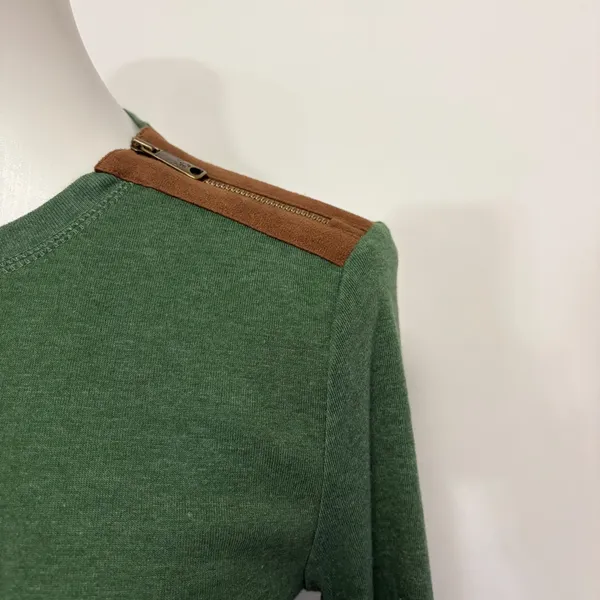 Lauren Jeans Co Ralph Lauren Top Small Green Elbow Patches Shoulder Zip Preppy - Image 6