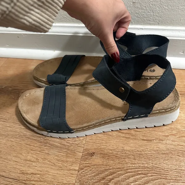 Inblu | Women's Navy Blue Leather Ankle Strap Navy Platform Sandals, Size 40 - Image 2