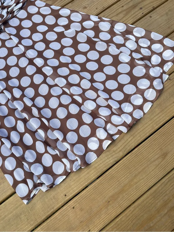 Connected Woman 18W Brown White Polka Dot Ruched Chiffon Midi Dress NWT - Image 3