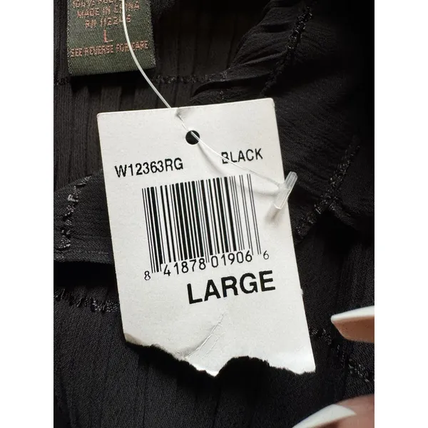 Serenade Women Sz Large Button Down Shirt Crinkle Stretch Black Office Chic NWT - Image 10