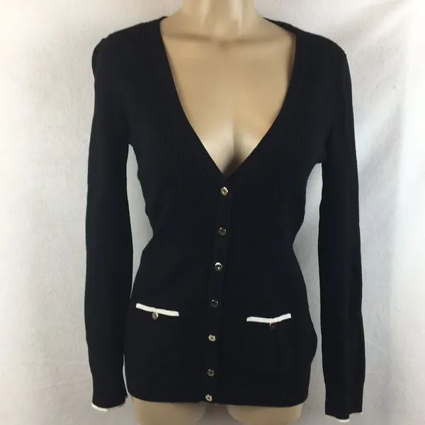 Black Snap Ribbed Long Sleeve Cardigan Sweater by White House Black Market S - Image 3