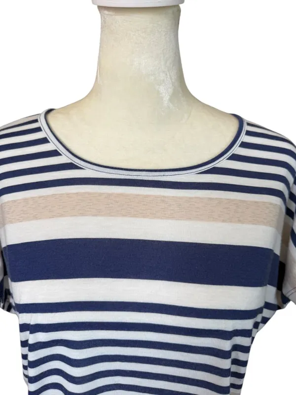 Modern Attraction navy white cream striped cap sleeve pullover top size M - Image 5