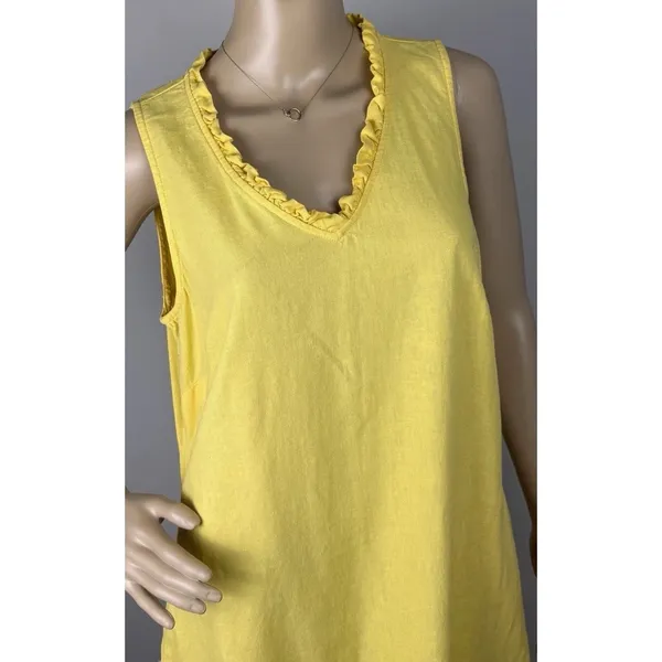 Briggs Yellow Linen Blend Pocket Dress Sz‎ M V-Neck Sleeveless Casual Above Knee - Image 2