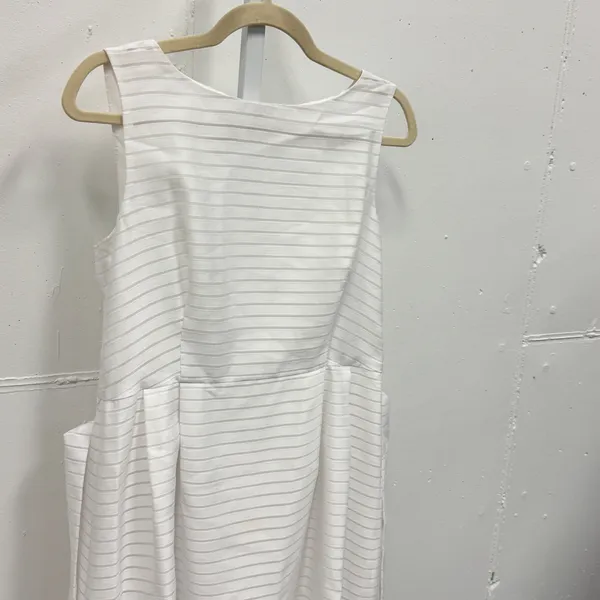 Anne Klein White Horizontal Stripe Sleeveless Fit and Flare Belted Dress Size 10 - Image 6