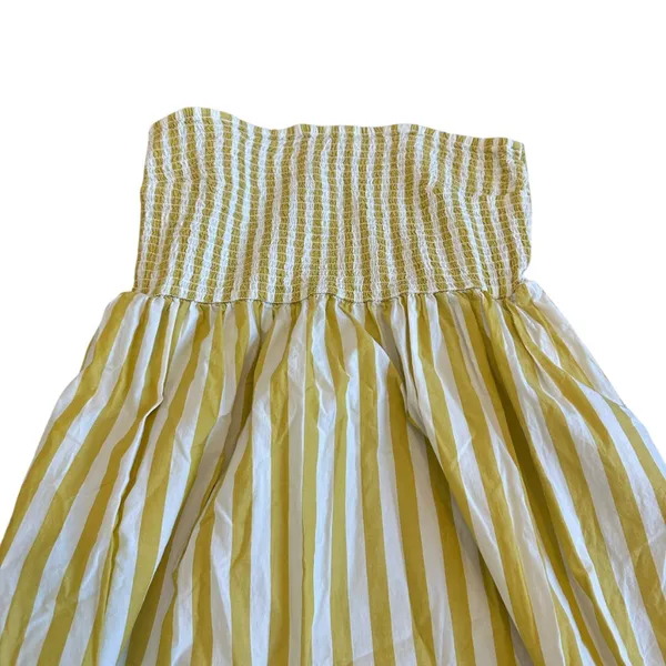 A New Day Yellow White Striped Maxi Dress Sundress Strapless Cotton Size Medium - Image 3