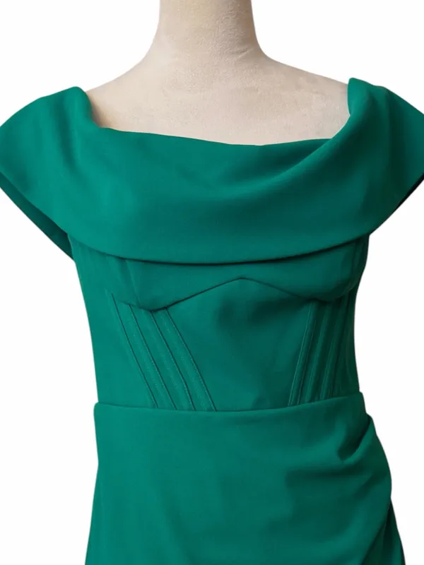 Betsy & Adam Gown Size 8 Emerald Green Corset Cowl Neck Ruched Formal Maxi Dress - Image 10
