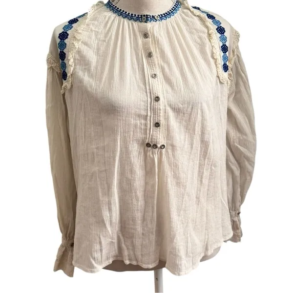 ANTIK BATIK Pietro Ruffle-Trimmed Embroidered Cotton-Gauze Blouse - Image 2