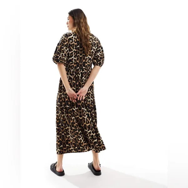 ASOS DESIGN puff sleeve tie front maxi dress in leopard print - Image 15