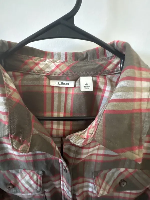 L.L.Bean Relaxed Fit Plaid Cotton Flannel Button-Up Shirt Brown Pink Size L - Image 3