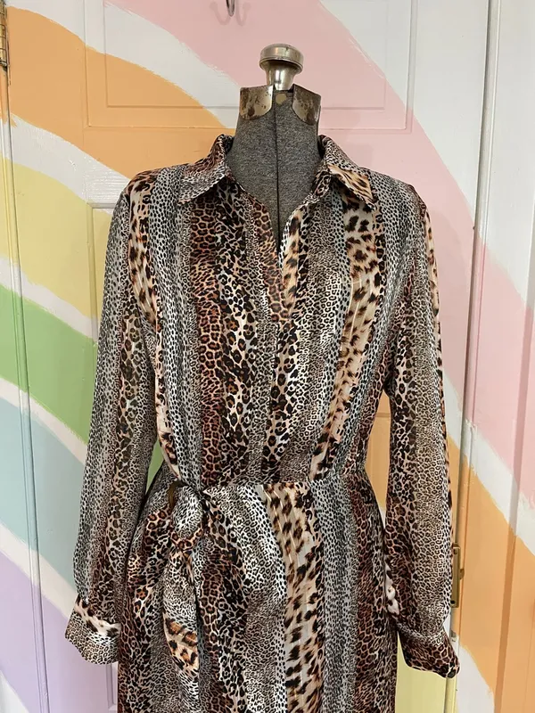 Sam Edelman Mixed Animal Print Satin Shirt Dress Semi Sheer Sz 8 💚🎀 - Image 4