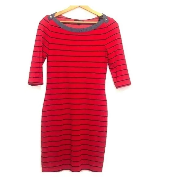 Tommy Hilfiger Boatneck Striped Red Denim Stretch Knit Dress Xs - Image 2