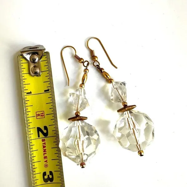Gold tone clear beaded statement earrings - Image 8