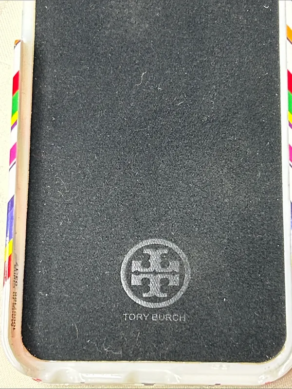 Tory Burch White Chevron Stripe iPhone Case with Multicolor Accents - Image 3