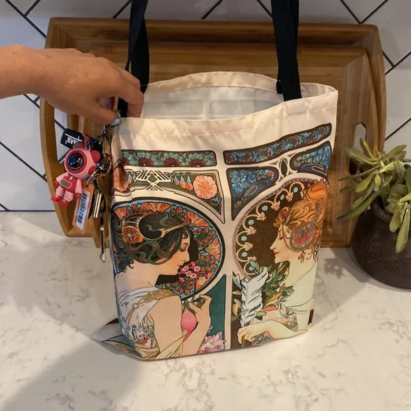 Bohemian witchy cottage core Canvas lightweight reusable grocery tote Retro bag - Image 4