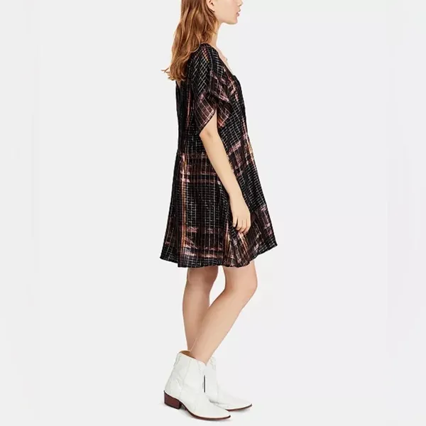 Free people Chic Black and and rose‎ gold Plaid Dress - Image 4