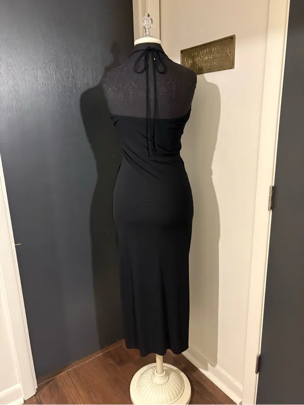 Zara Black Ruched Halter Midi Dress with Tie at back - Image 4