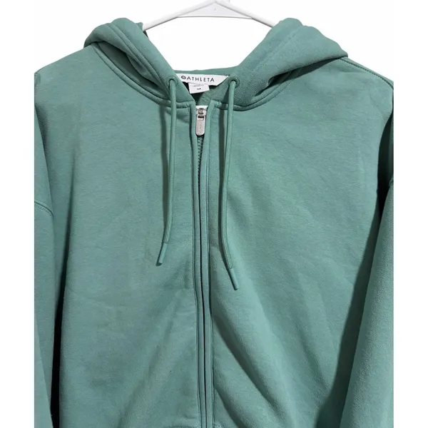 Athleta Forever Fleece Full Zip Cropped Hoodie Turquoise Women's Size Medium - Image 3
