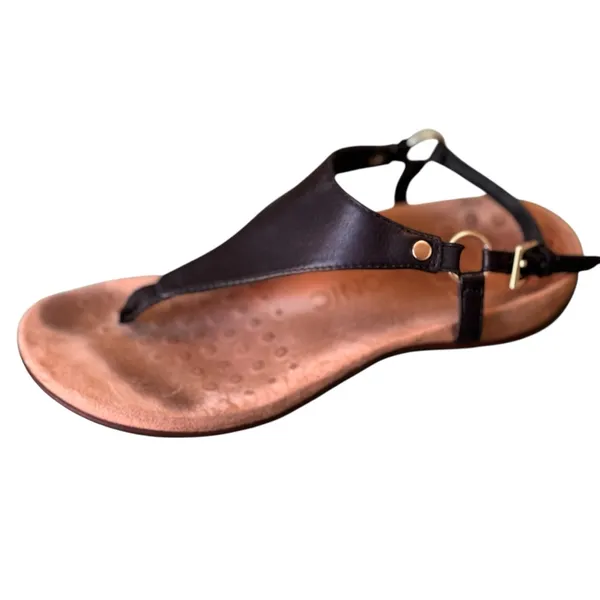 Vionic Kirra Black Leather Orthotic Ring Detail Comfort Thong Sandals Size 6 EUC - Image 4