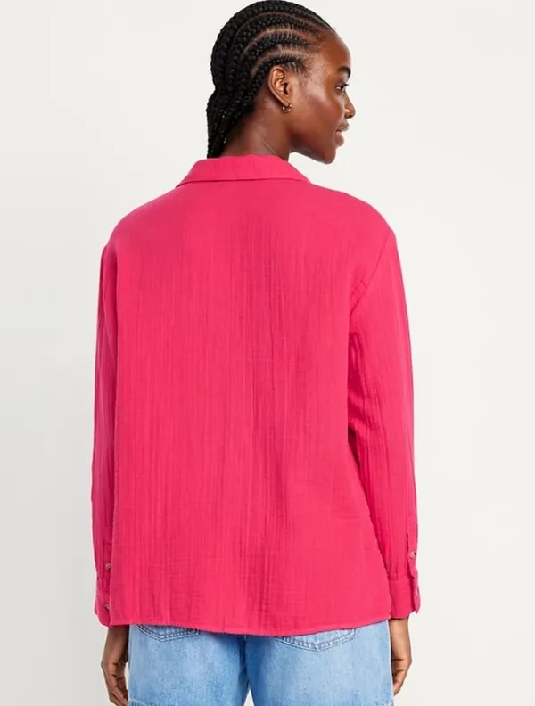 Crinkle Gauze Boyfriend Shirt - Image 2