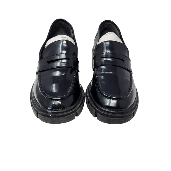 Crown Vintage Black Faux Leather Slip On Sage Chunky Penny Loafers Size 7.5M - Image 3
