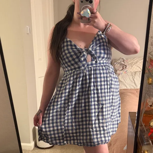 Blue and White Gingham Dress - Image 3