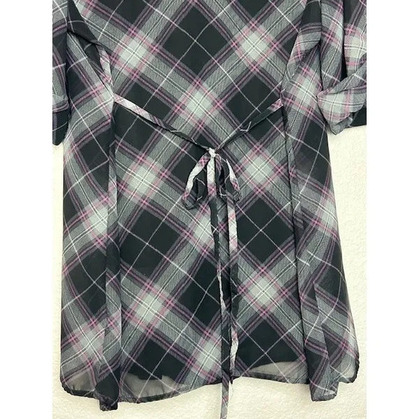 APT 9 Women's L Black Plaid‎ Ruffle Sheer Top w/ Black Tank Top Soft Goth Grunge - Image 8