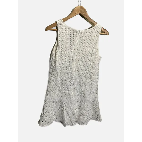 Banana Republic Eyelet Mini Dress Womens 2 White V-Neck Drop Waist Summer Lace - Image 5
