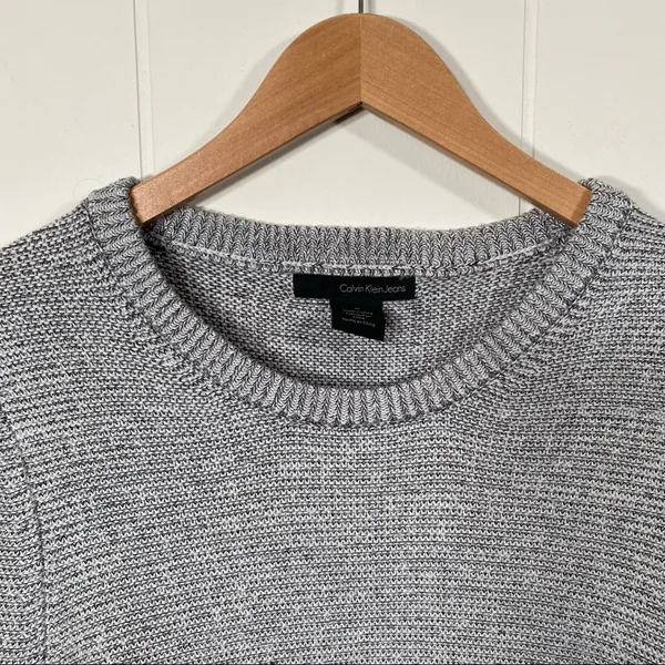 Calvin Klein Jeans Gray Marl Knit Ribbed Sweater Long Sleeves Size Medium - Image 2