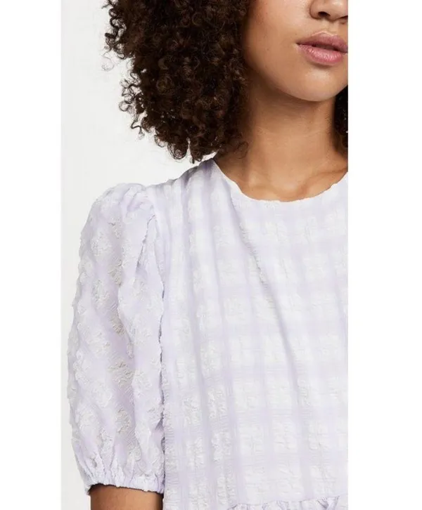 💕ENGLISH FACTORY💕 Tiered Gingham Seersucker Maxi Dress ~ Lavender Medium M NWT - Image 8