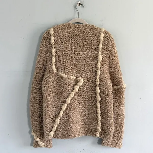 Vintage Gogo‎ Bregante Raquel's Collection Wool Open Front Cream Marl Cardigan - Image 3