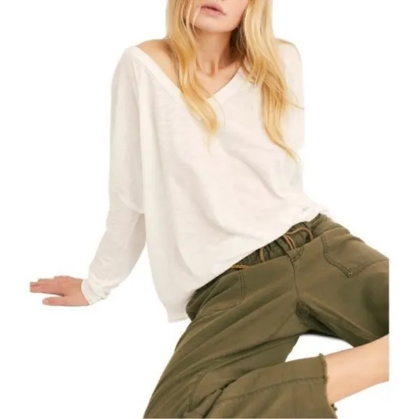 Free People We The Free On My Mind V Neck Dolman Sleeve Relaxed Shirt White Sm - Image 2