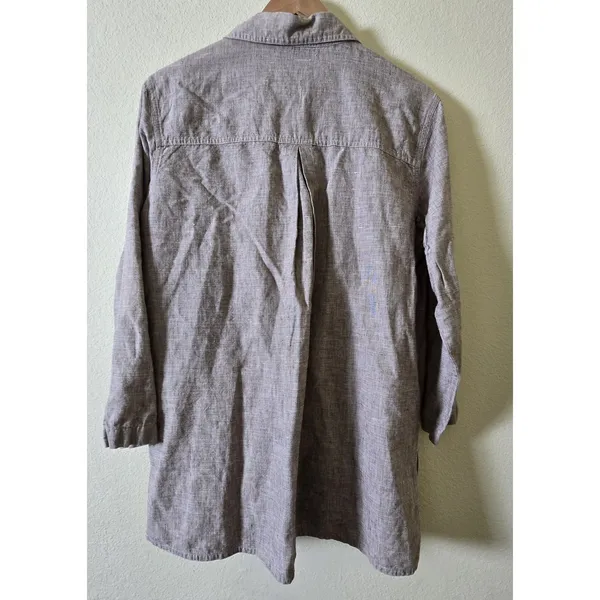Chico's Design Linen Cotton Chore Jacket Womens Size 1 Brown Long Sleeve Utility - Image 3