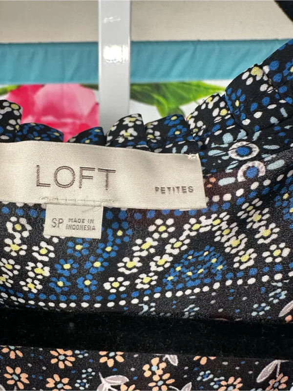 P290. LOFT Blue Patchwork Print Long Sleeve Top - Image 2