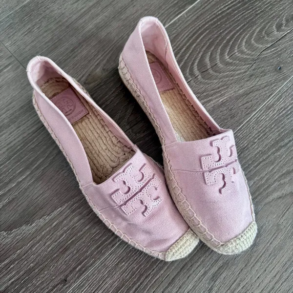 Tory Burch Weston Espadrilles Canvas Flat Seashell Pink Resort Summer Women Sz 7 - Image 3