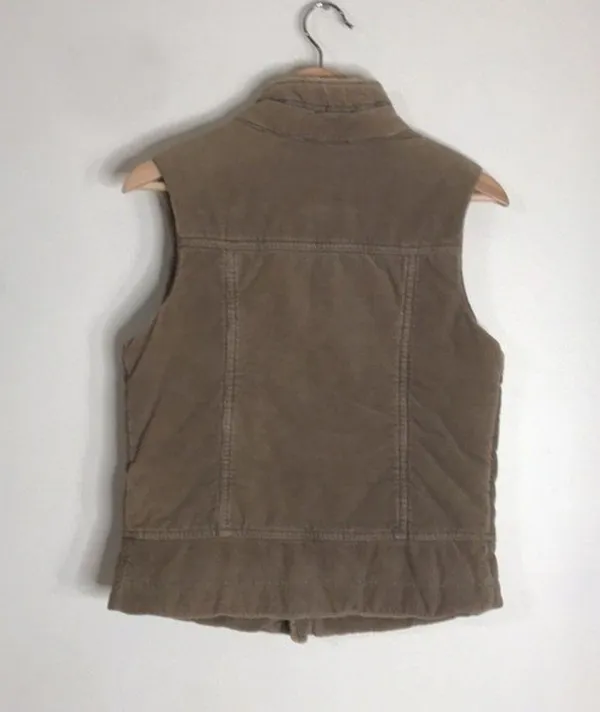 Vintage corduroy puffer zip and button up pullover fall winter vest size small - Image 2