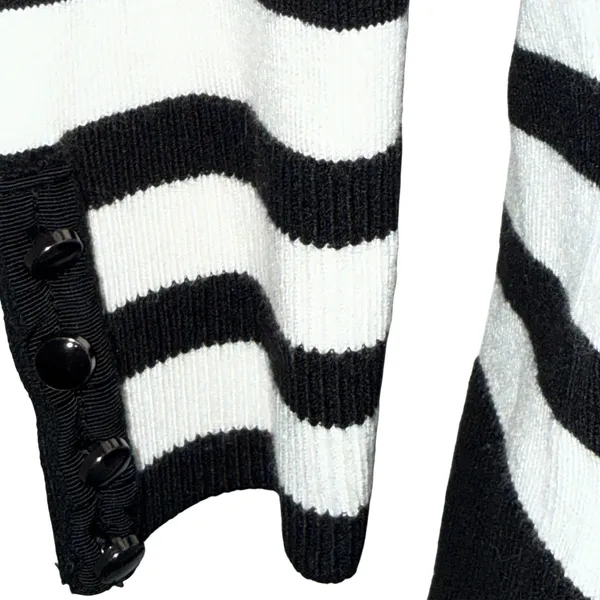 WHITE HOUSE‎ BLACK MARKET Black/White Striped Snap Front 3/4 Sleeve Cardigan S - Image 4
