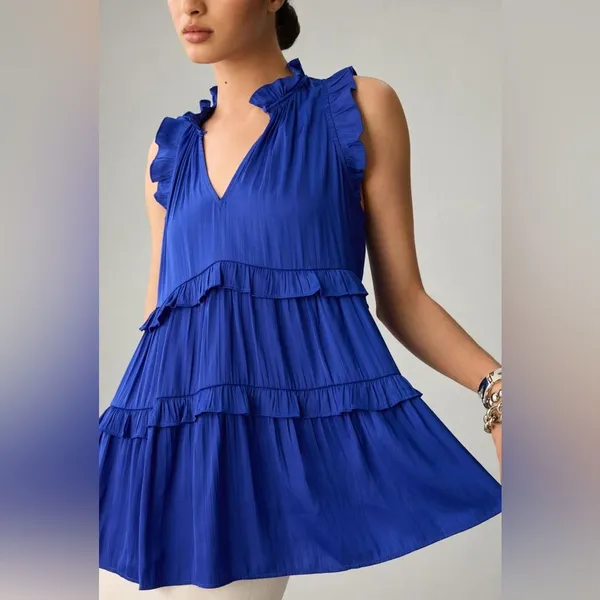 Anthropologie Tiered Ruffle Babydoll Top Size S Romantic Feminine Boho Flowy - Image 9