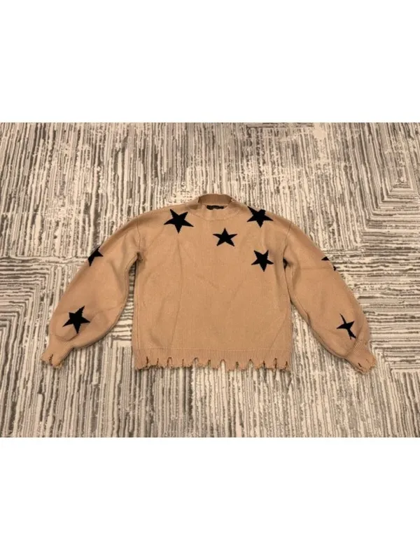 Dance & Marvel women's medium beige/black Stars mock neck sweater - Image 4