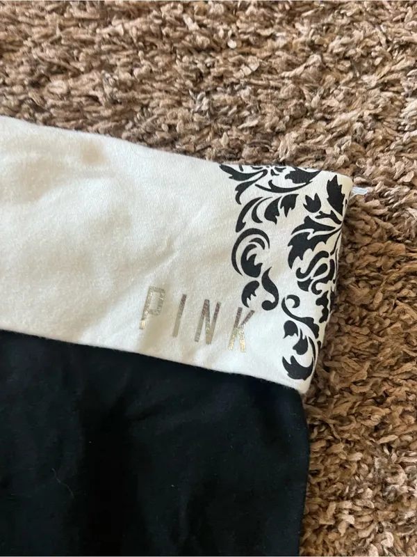 PINK Victoria's Secret Black Leggings with White Decorative Waistband - Image 2