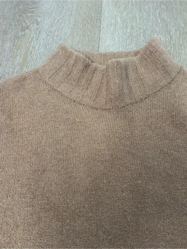 J Crew Camel Tan Knit Mock Neck Wool Alpaca Sweater - Image 3