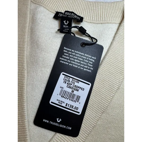 NEW! True Religion AOP Cropped Soft Cardigan Sweater Women's M - Image 5