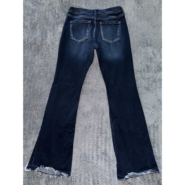 KanCan High Rise‎ Flare Jeans Dark Wash Button Fly Frayed Hem Size 30 - Image 6