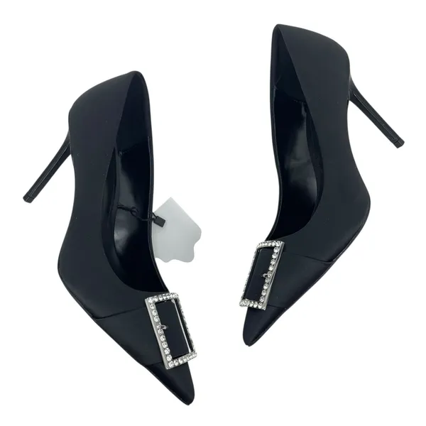 Mango Satin Pointed Toe Heel Pump with Buckle Black Size 37/ 6.5 - Image 7
