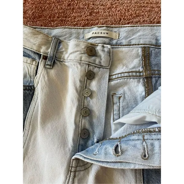 Pacsun Women's Mom Jeans Two Tone Cut and Sew Frayed High Rise Tapered Size 26 - Image 3