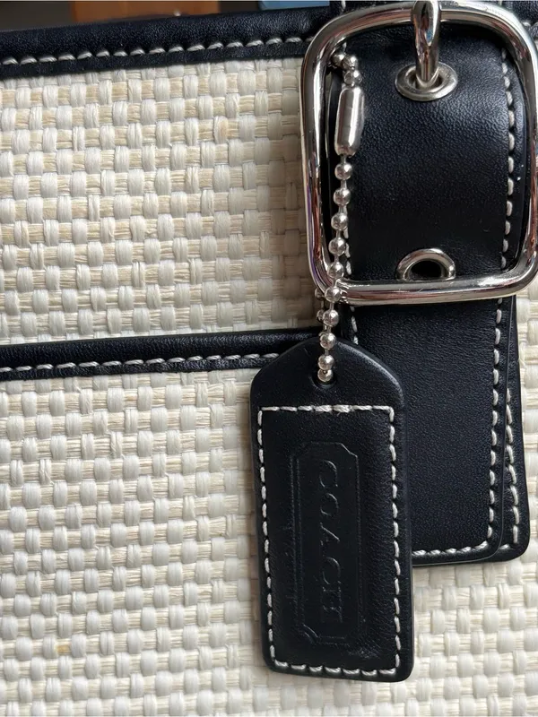Vintage Coach 4467 Straw Leather Mini Tote Bag Black Trim Y2K Authentic - Image 2