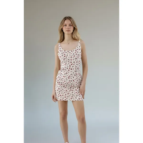 No Boundaries Womens Denim Dress Size M Ditsy Floral Print Mini Tank Sleeveless - Image 3