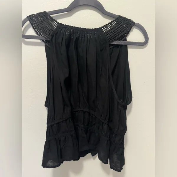 Zara Black Crochet Collar Sleeveless Peplum Blouse Boho crop y2k Top XL - Image 5