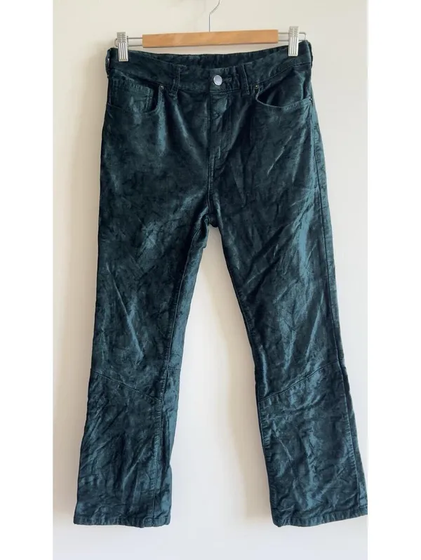 Free People Green Velvet Crop Bootcut Pants Size 28 Emerald Stretch - Image 3