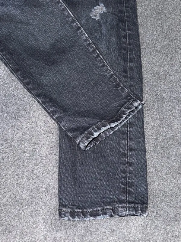 Levis Premium 501 Skinny Jeans Distressed Black Denim Button Fly High Rise 24x28 - Image 7